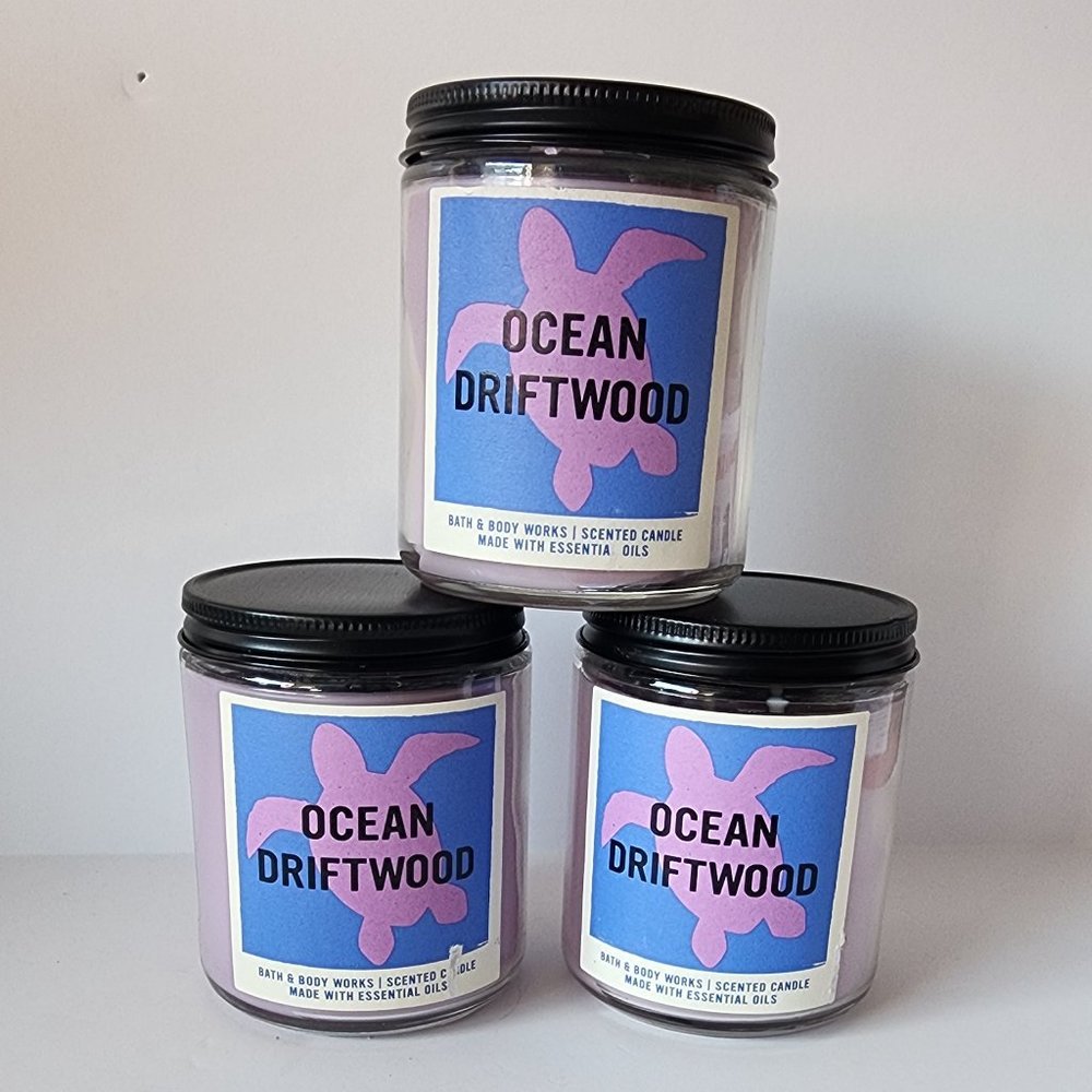 Bath & Body Works Single Wick Candle, Home Fragrance, Ocean Driftwood 3 Pack